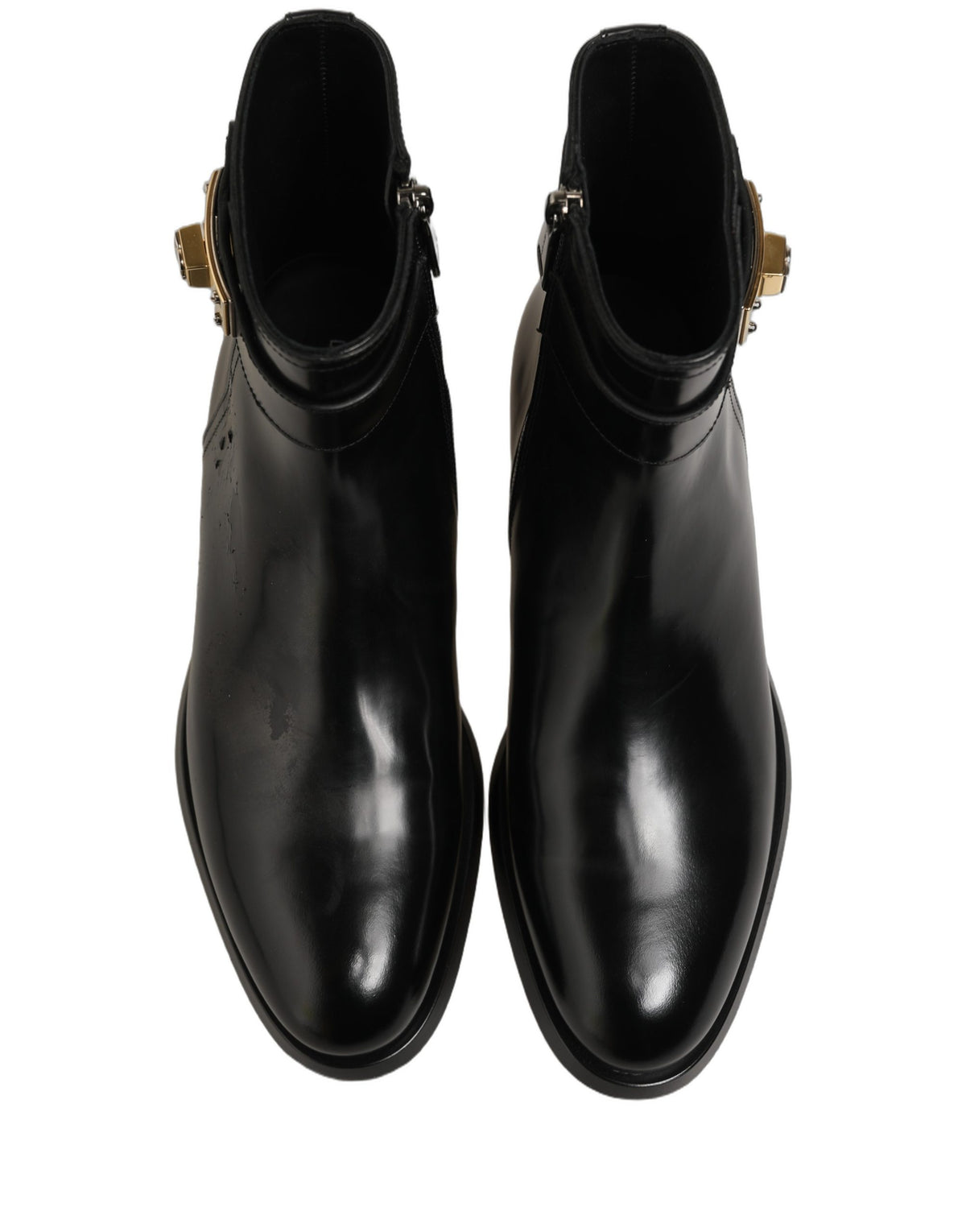 Dolce & Gabbana Black Leather Buckle Mid Calf Boots Men Men's Shoes (Pre-Owned)