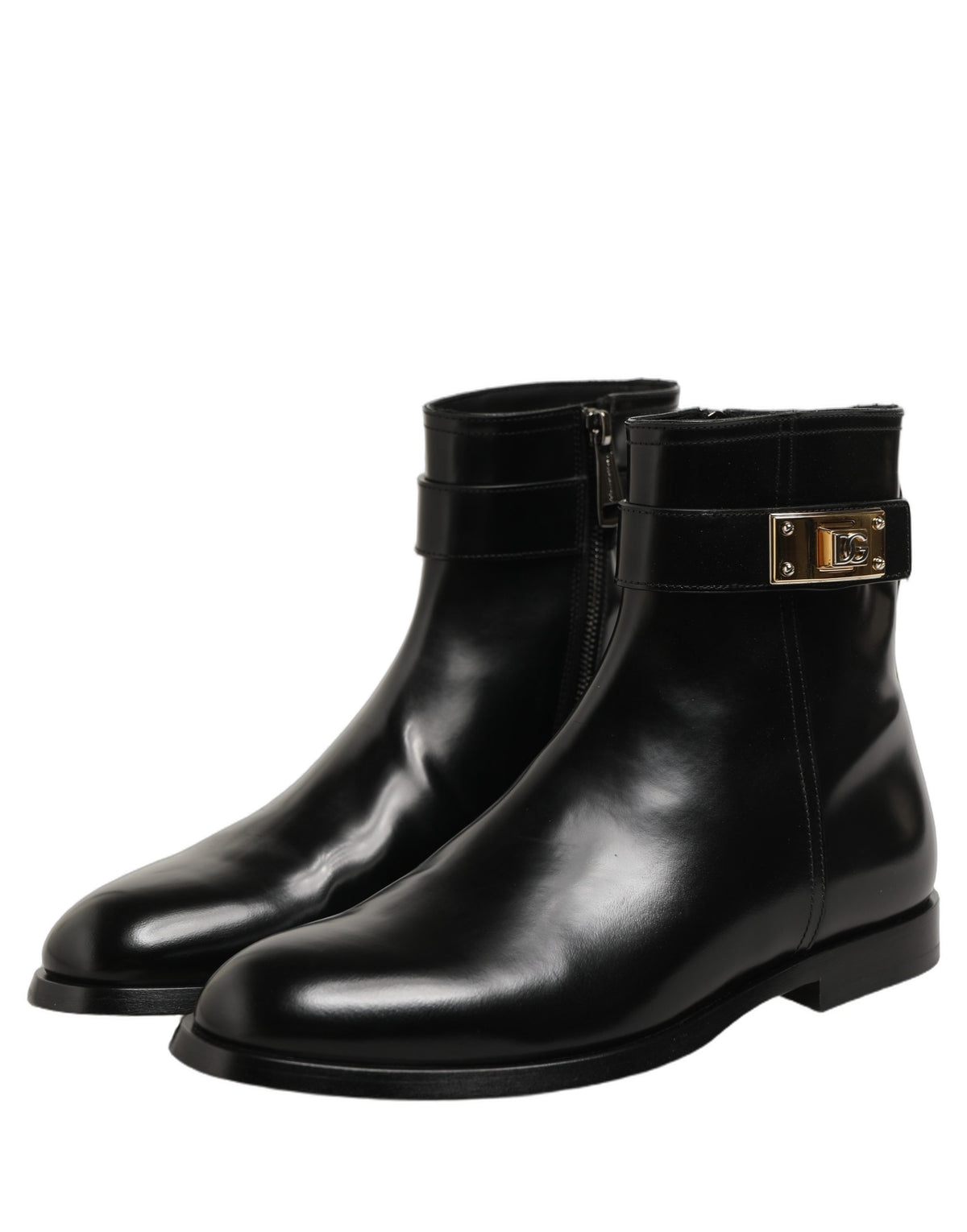 Dolce & Gabbana Black Leather Buckle Mid Calf Boots Men Men's Shoes (Pre-Owned)