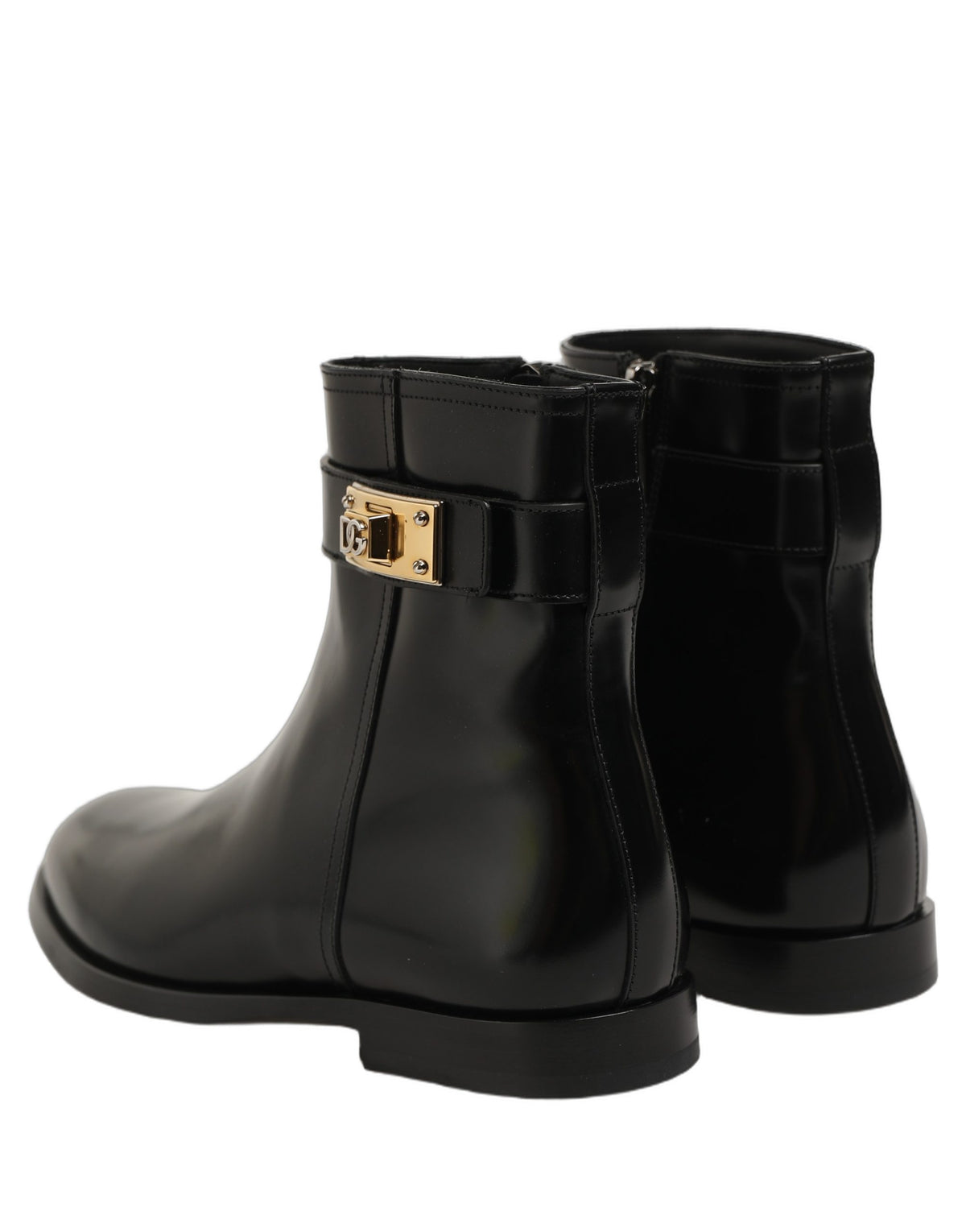 Dolce & Gabbana Black Leather Buckle Mid Calf Boots Men Men's Shoes (Pre-Owned)