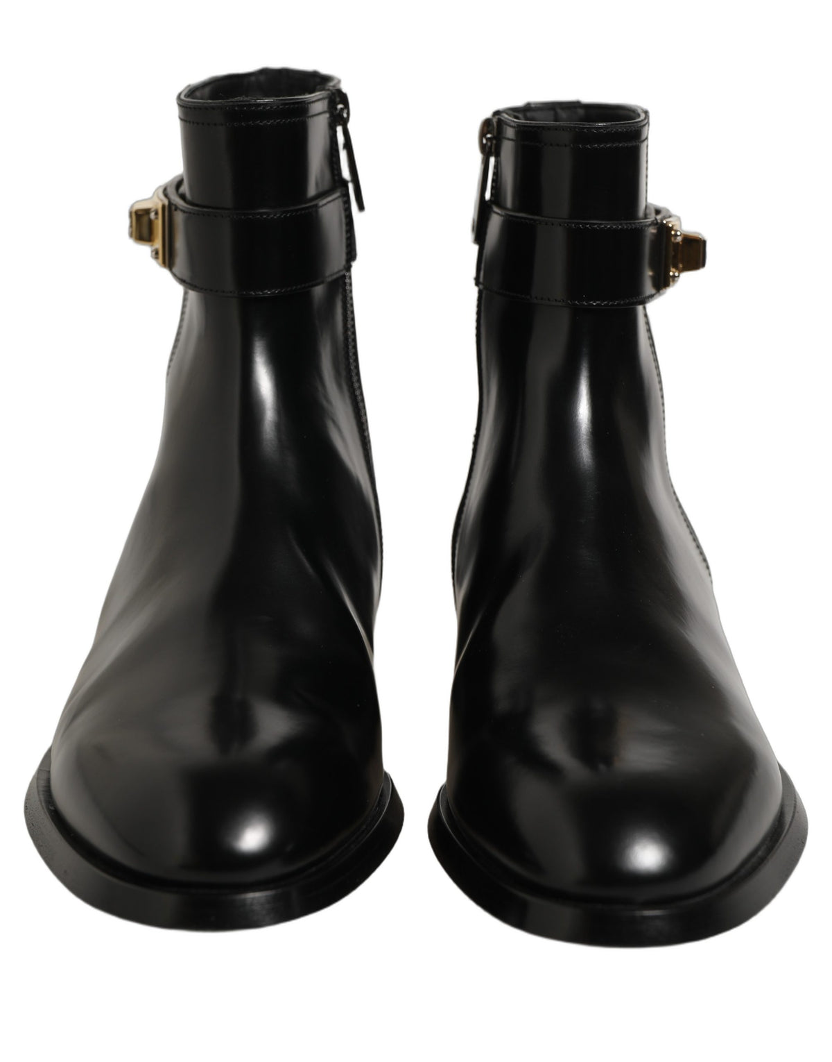 Dolce & Gabbana Black Leather Buckle Mid Calf Boots Men's Shoes (Pre-Owned)