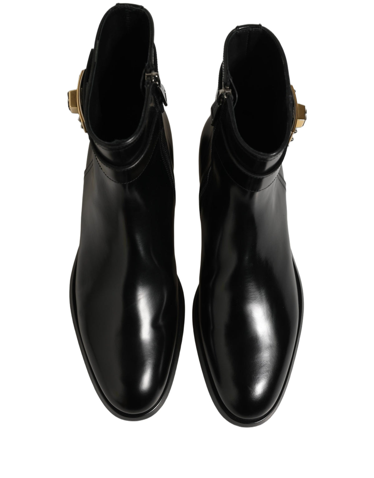 Dolce & Gabbana Black Leather Buckle Mid Calf Boots Men's Shoes (Pre-Owned)