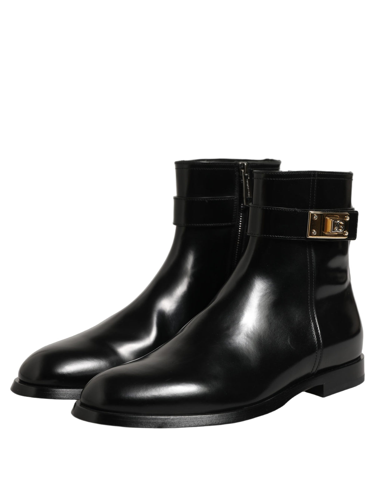 Dolce & Gabbana Black Leather Buckle Mid Calf Boots Men's Shoes (Pre-Owned)