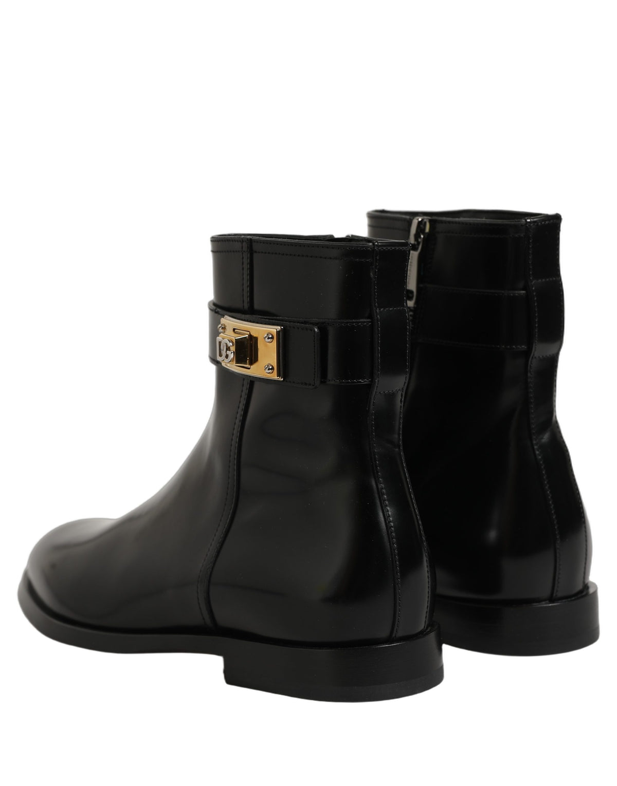Dolce & Gabbana Black Leather Buckle Mid Calf Boots Men's Shoes (Pre-Owned)