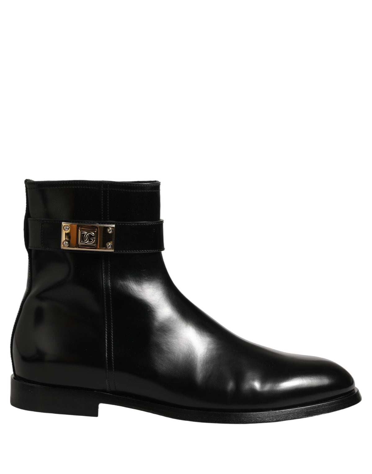 Dolce & Gabbana Black Leather Buckle Mid Calf Boots Men's Shoes (Pre-Owned)
