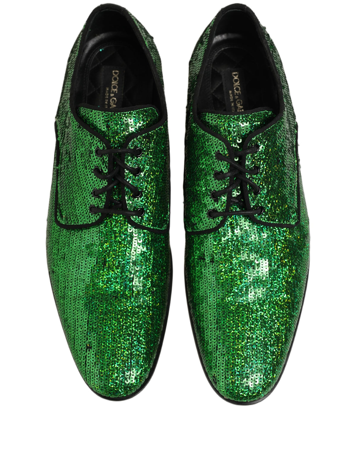 Dolce & Gabbana Dress Green Sequined Lace Up Men Derby Men's Shoes (Pre-Owned)