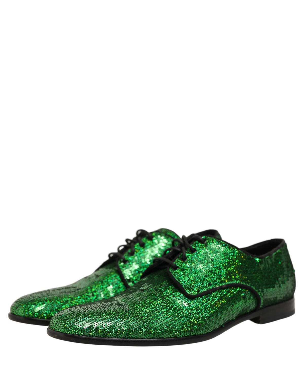 Dolce & Gabbana Dress Green Sequined Lace Up Men Derby Men's Shoes (Pre-Owned)