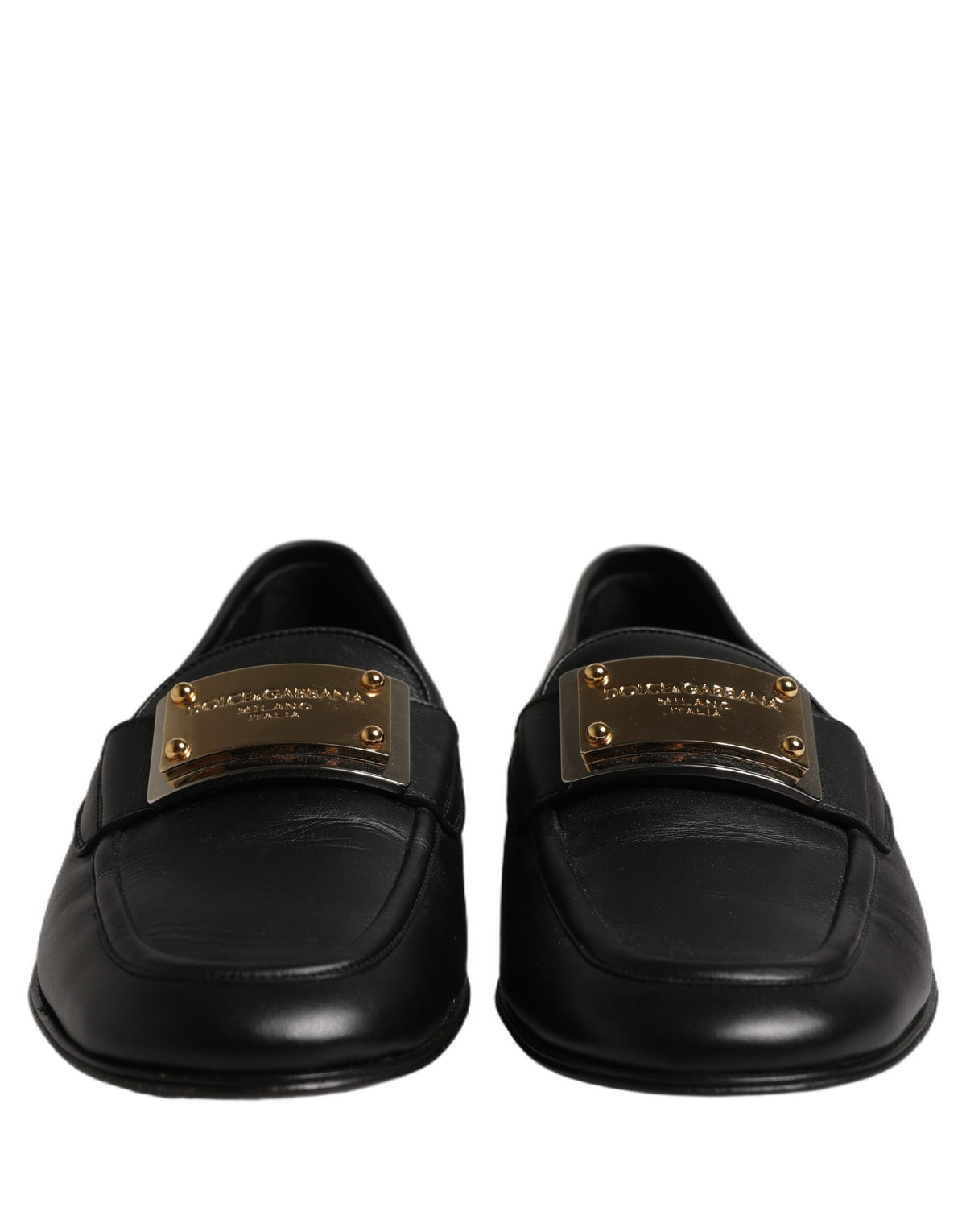 Dolce & Gabbana Black Leather Logo Plaque Loafers Men Men's Shoes