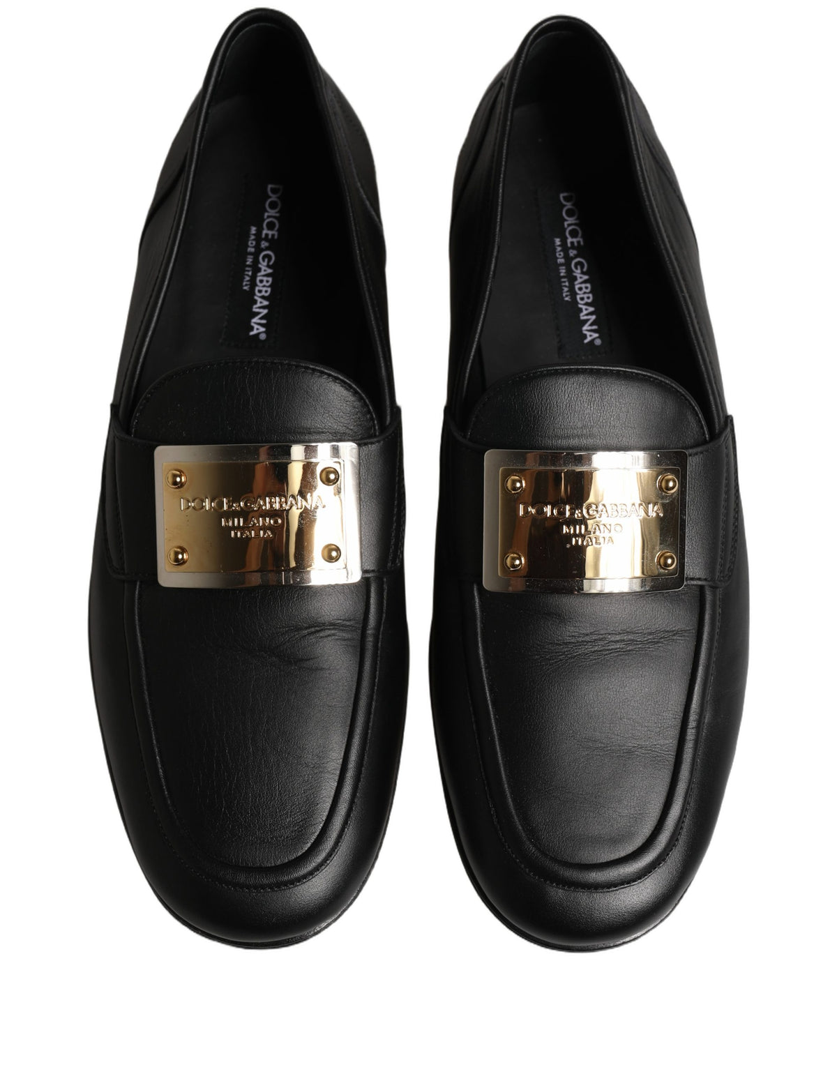 Dolce & Gabbana Black Leather Logo Plaque Loafers Men Men's Shoes