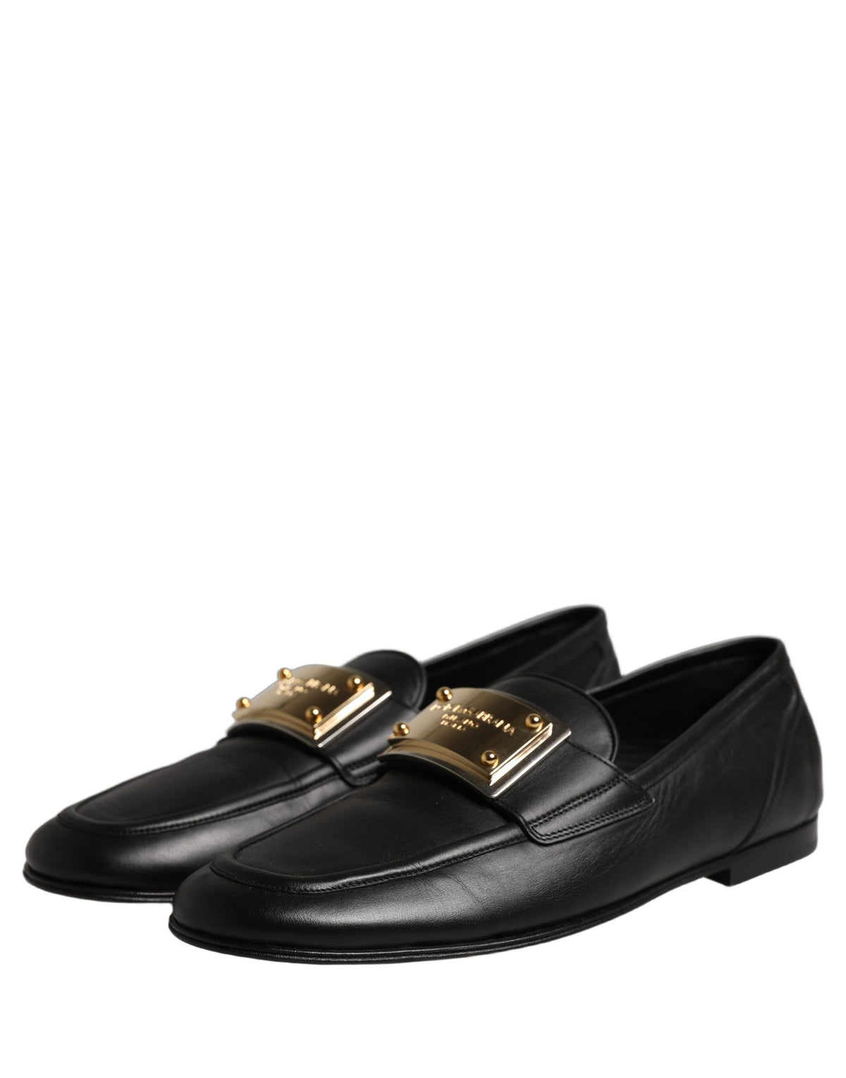 Dolce & Gabbana Black Leather Logo Plaque Loafers Men Men's Shoes