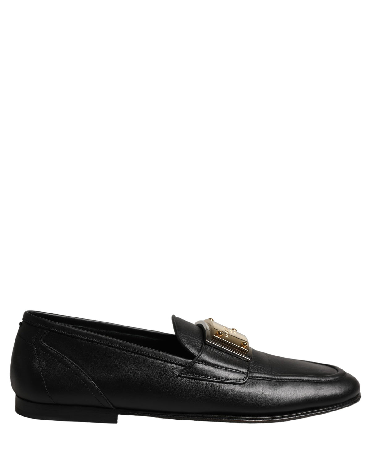 Dolce & Gabbana Black Leather Logo Plaque Loafers Men Men's Shoes