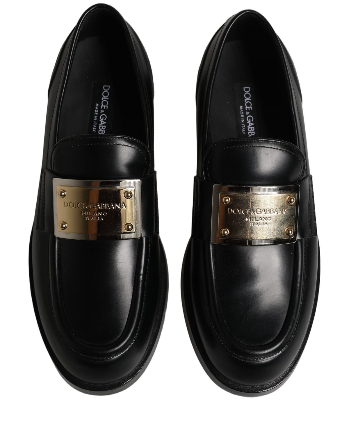 Dolce & Gabbana Black Leather Logo Plaque Loafers Men's Shoes (Pre-Owned)