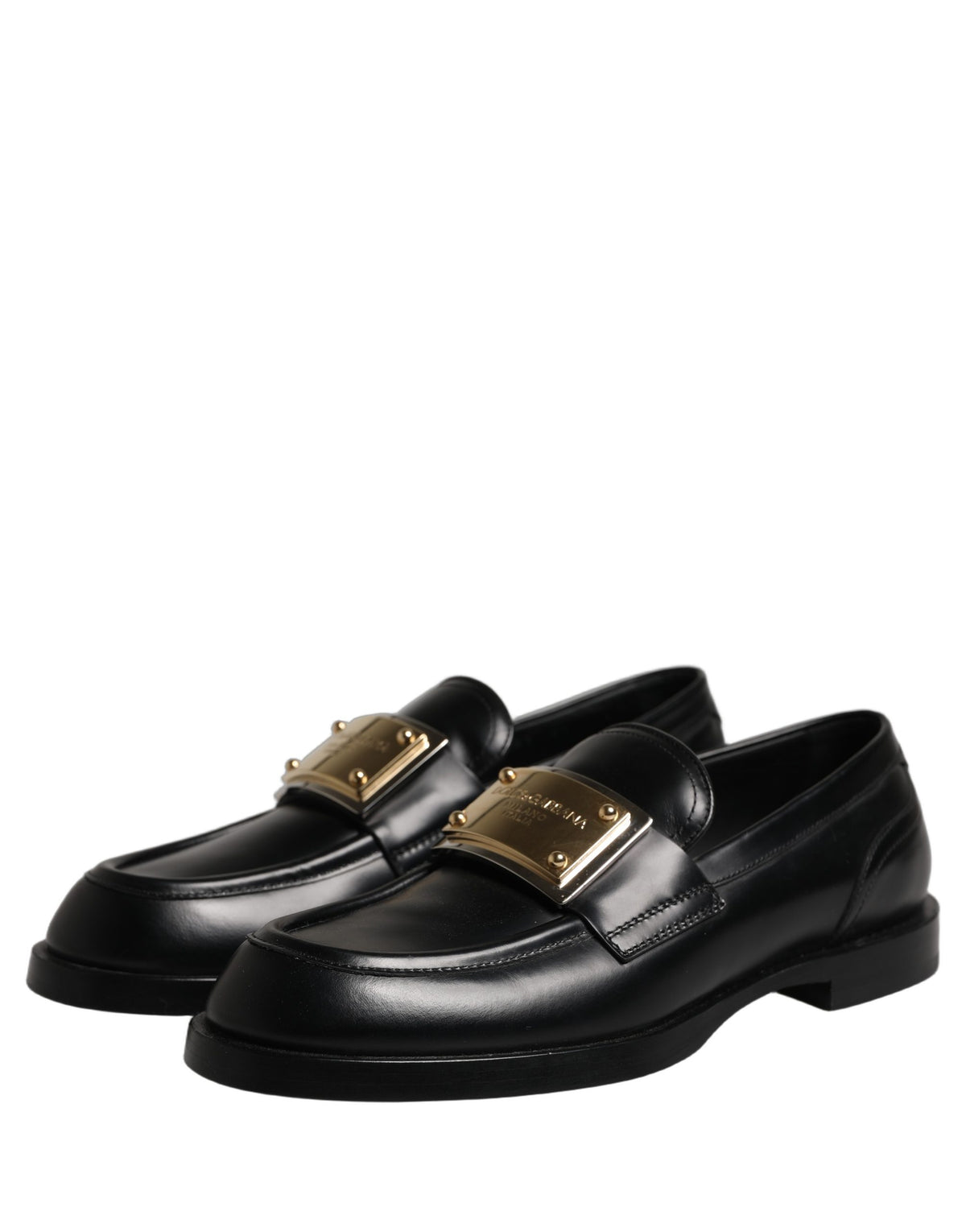 Dolce & Gabbana Black Leather Logo Plaque Loafers Men's Shoes (Pre-Owned)