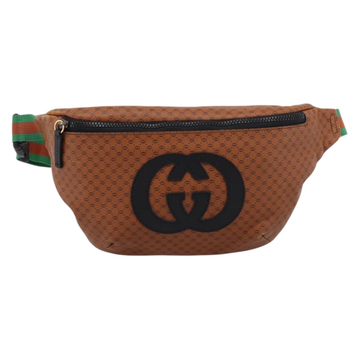 Gucci Dapper Dan Belt Gg Print Leather Brown Leather Clutche & Pouche Bag (Pre-Owned)