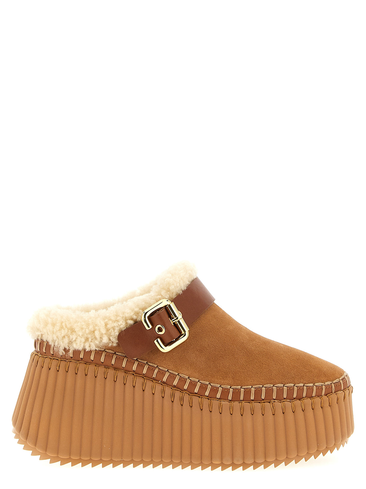 Chloé Brown Cowhide Wedge Women's Sandals