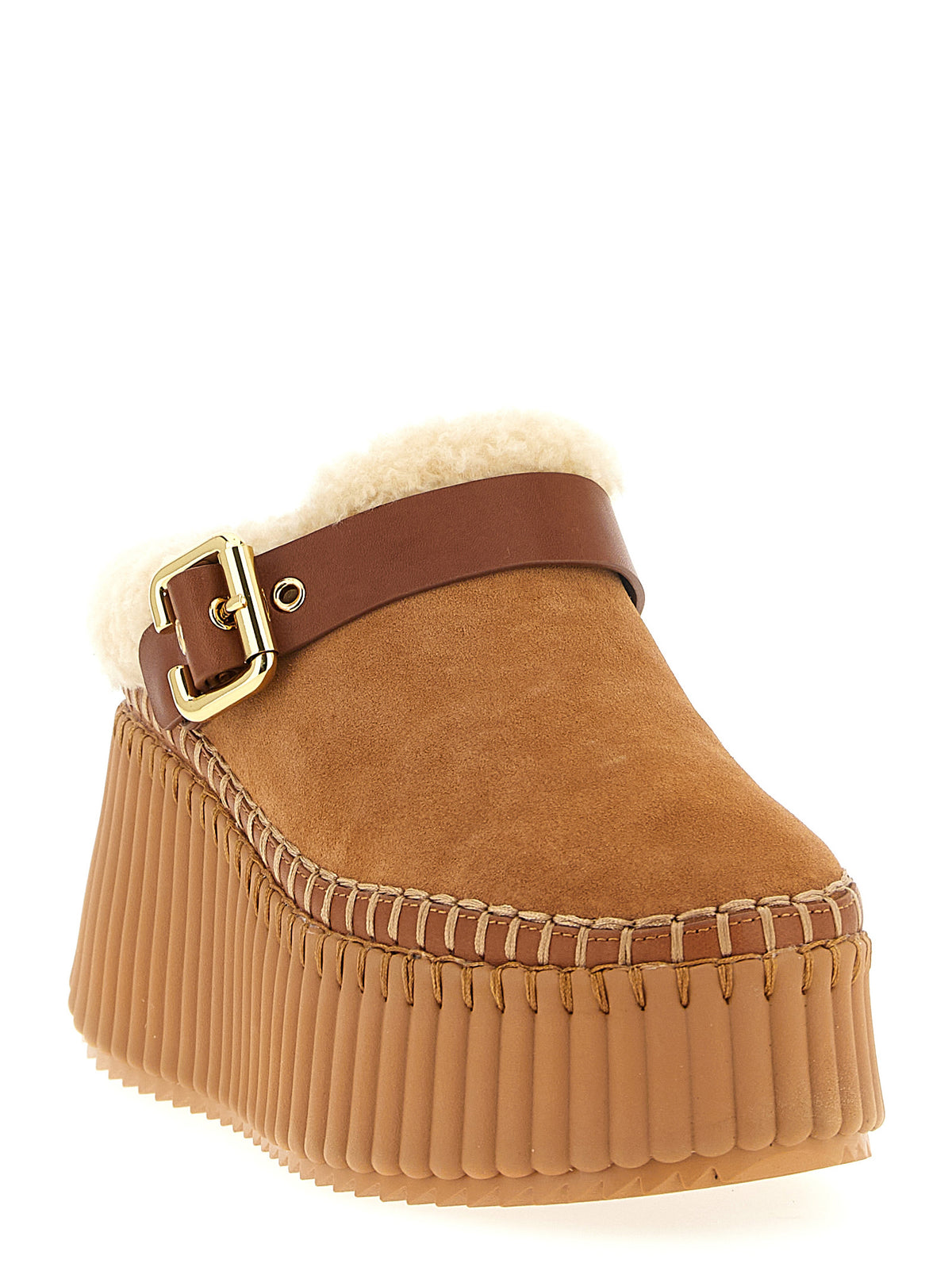 Chloé Brown Cowhide Wedge Women's Sandals