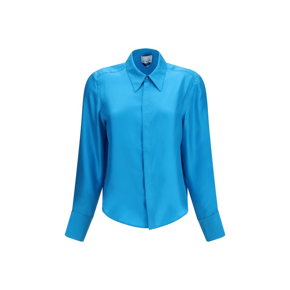 SA SU PHI Blue Silk Dress Women's Shirt