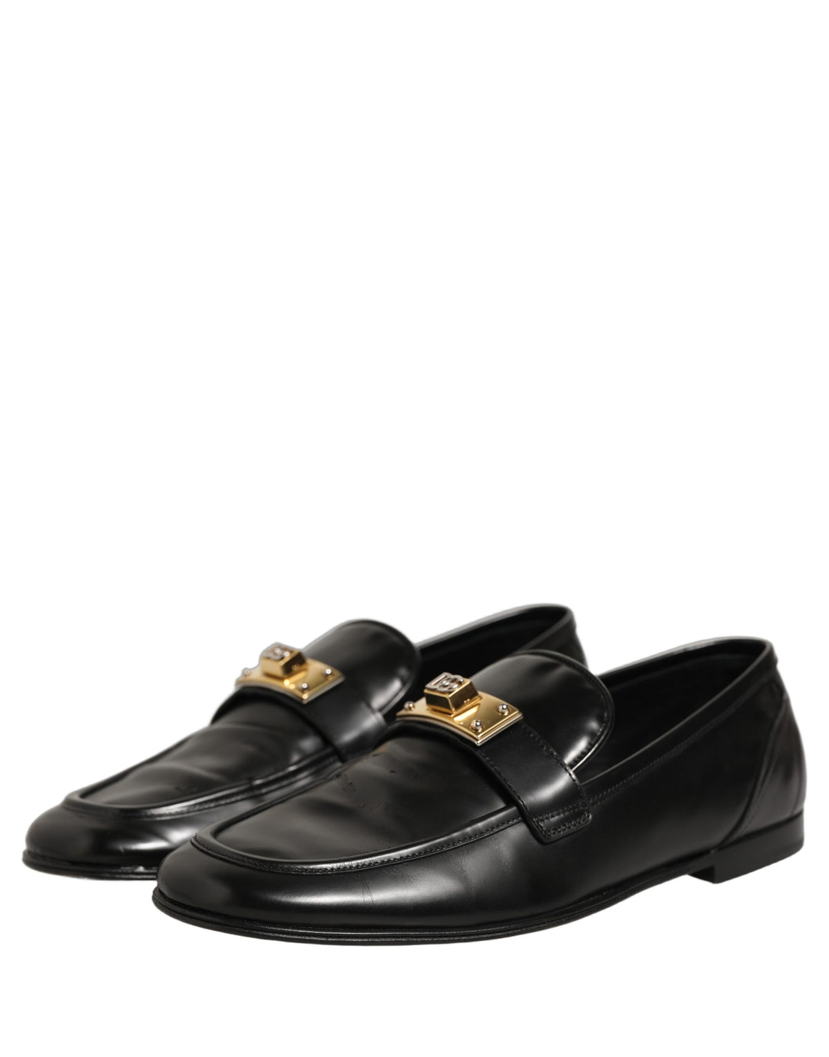 Dolce & Gabbana Black Leather Logo Plaque Men Loafers Men's Shoes (Pre-Owned)