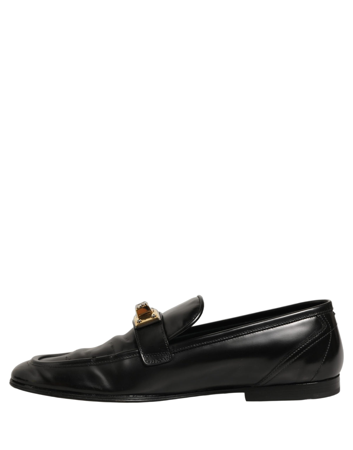 Dolce & Gabbana Black Leather Logo Plaque Men Loafers Men's Shoes (Pre-Owned)
