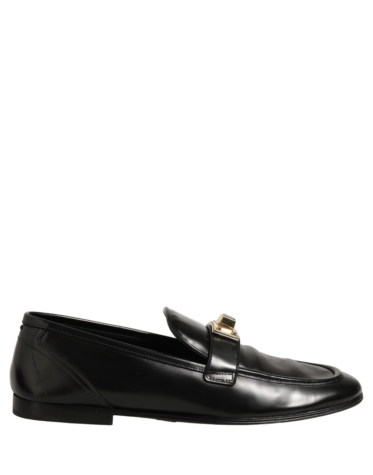 Dolce & Gabbana Black Leather Logo Plaque Men Loafers Men's Shoes (Pre-Owned)