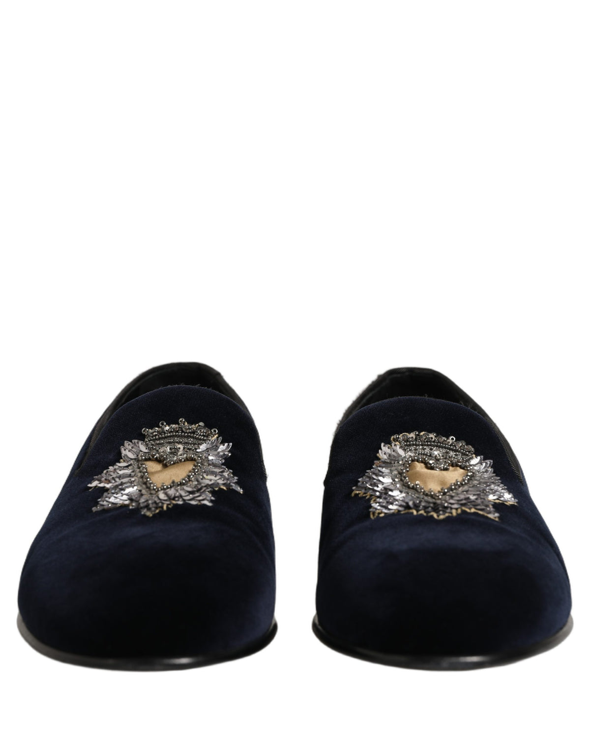 Dolce & Gabbana Blue Velvet Embellished Slip On Loafers Men's Shoes (Pre-Owned)