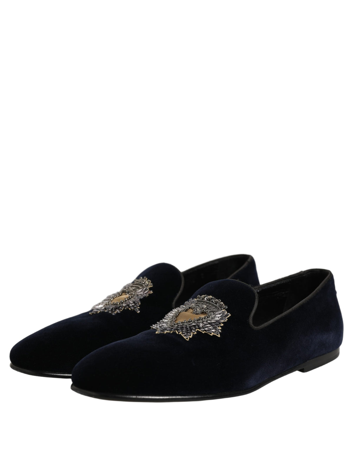 Dolce & Gabbana Blue Velvet Embellished Slip On Loafers Men's Shoes (Pre-Owned)