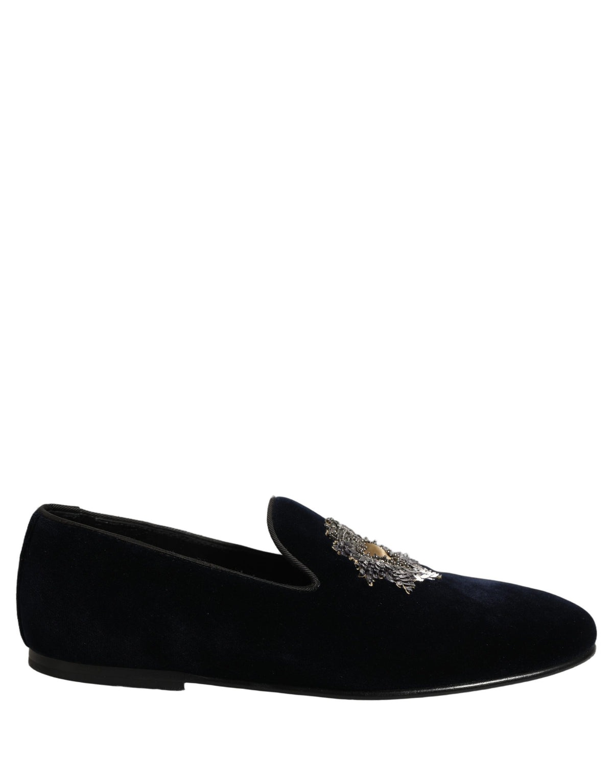 Dolce & Gabbana Blue Velvet Embellished Slip On Loafers Men's Shoes (Pre-Owned)