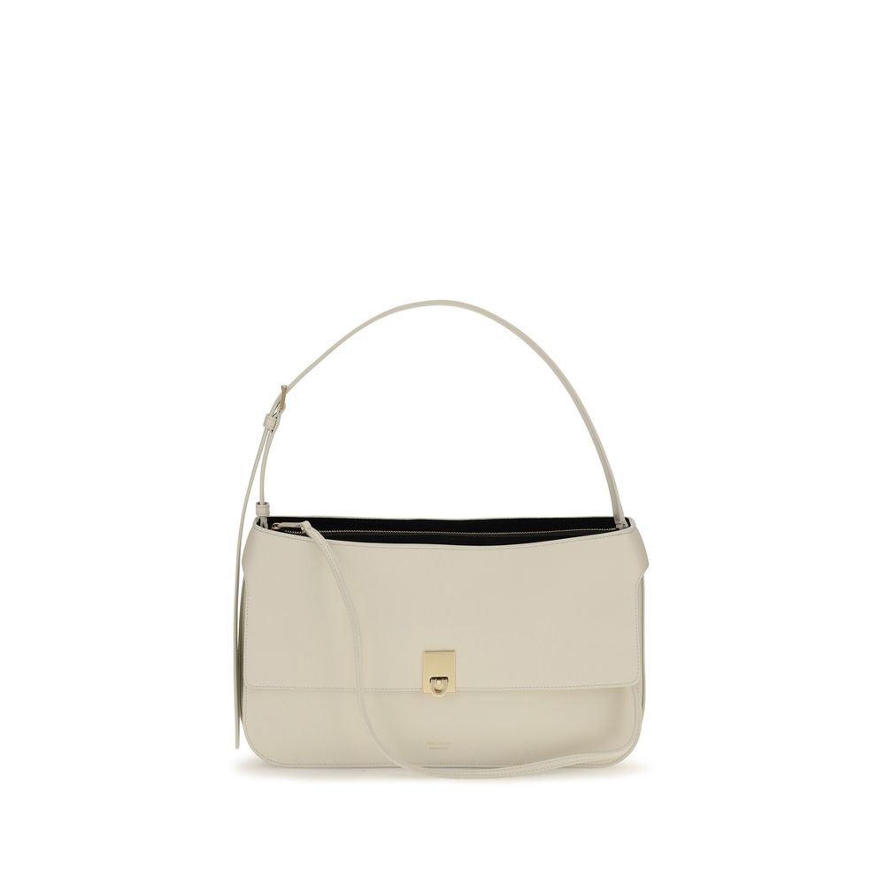 Ferragamo Beige Calf Leather Bos Taurus Shoulder Women's Bag