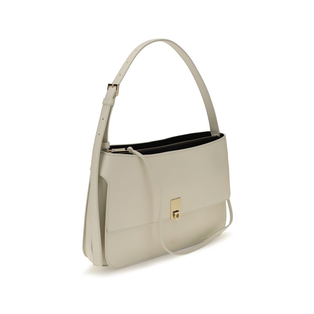 Ferragamo Beige Calf Leather Bos Taurus Shoulder Women's Bag