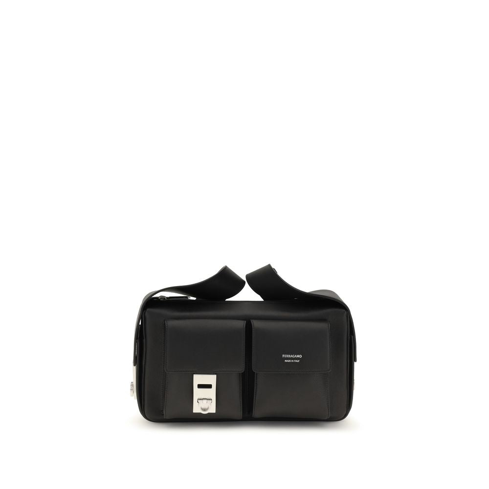 Ferragamo Black Calf Leather Bos Taurus Luggage And Men's Travel