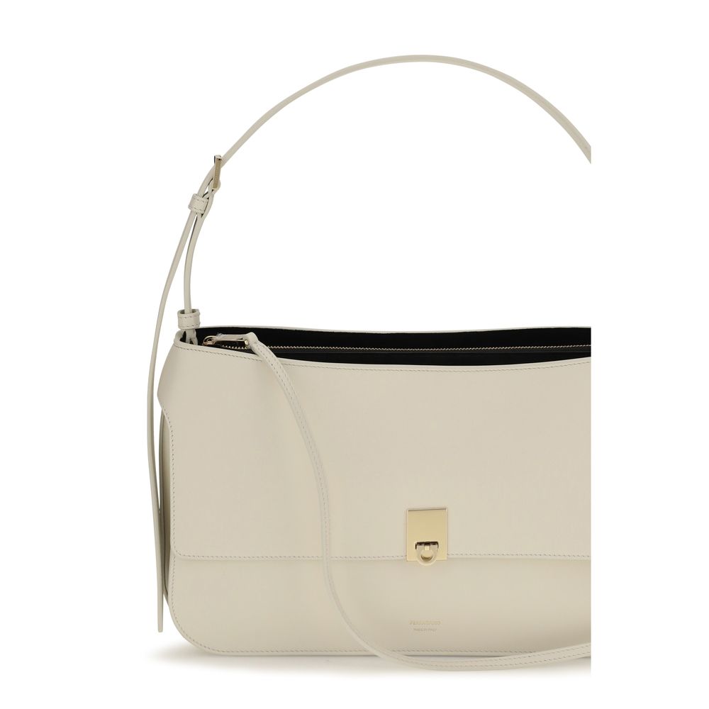 Ferragamo Beige Calf Leather Bos Taurus Shoulder Women's Bag