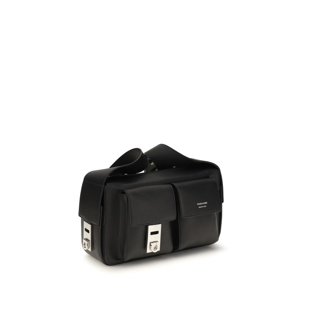 Ferragamo Black Calf Leather Bos Taurus Luggage And Men's Travel