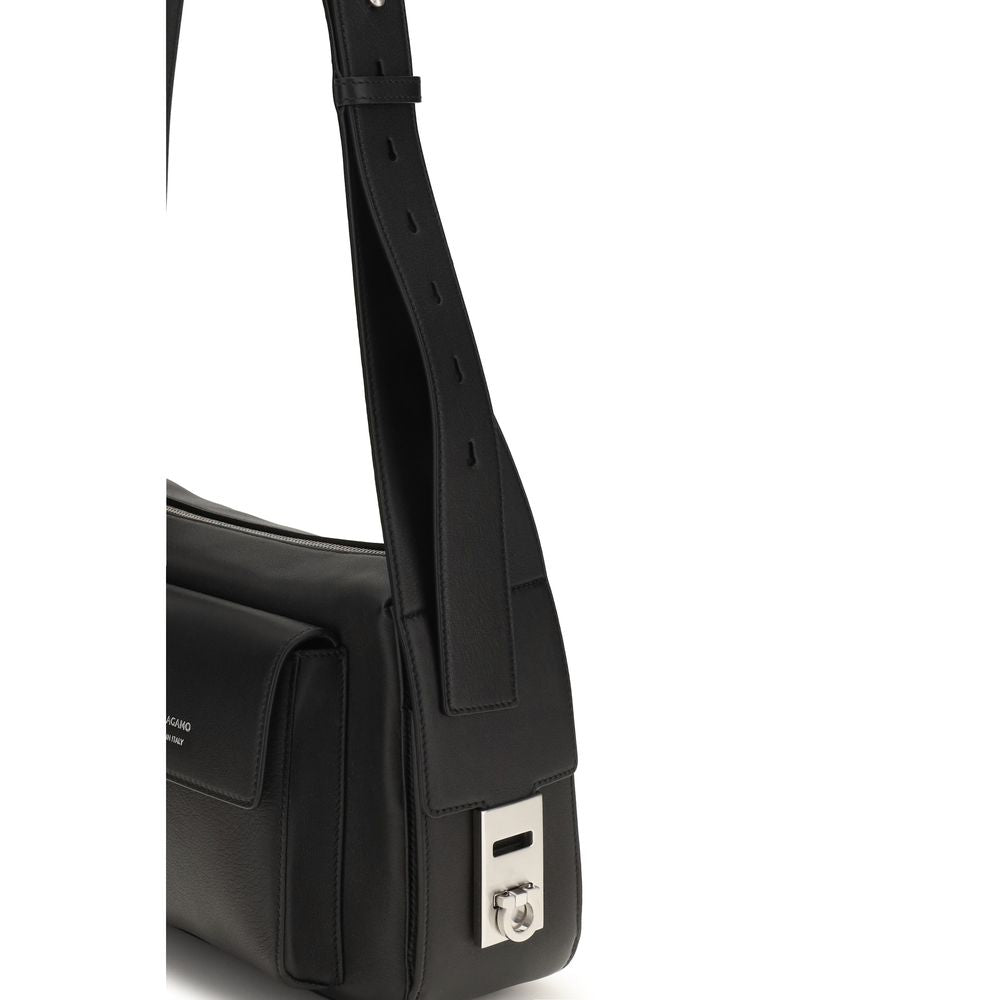 Ferragamo Black Calf Leather Bos Taurus Luggage And Men's Travel