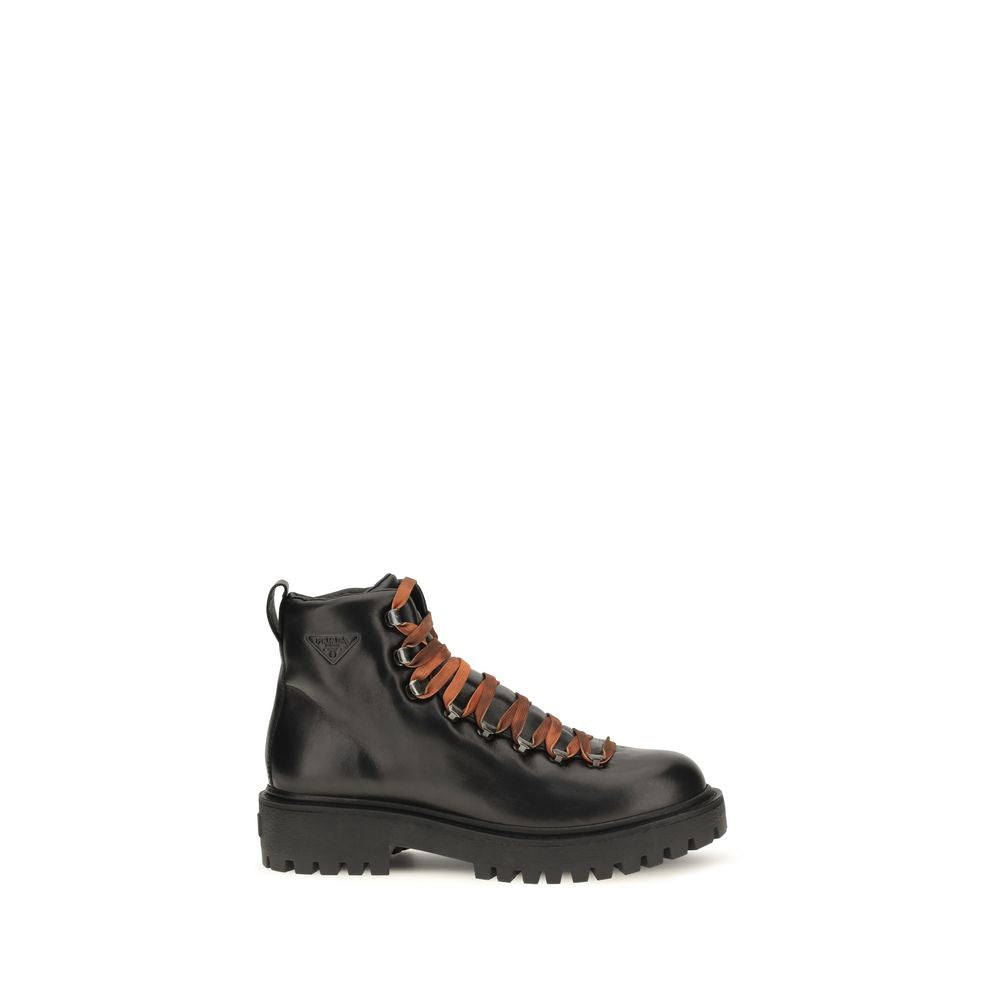 Prada Black Calf Leather Bos Taurus Lace-Up Men's Boots