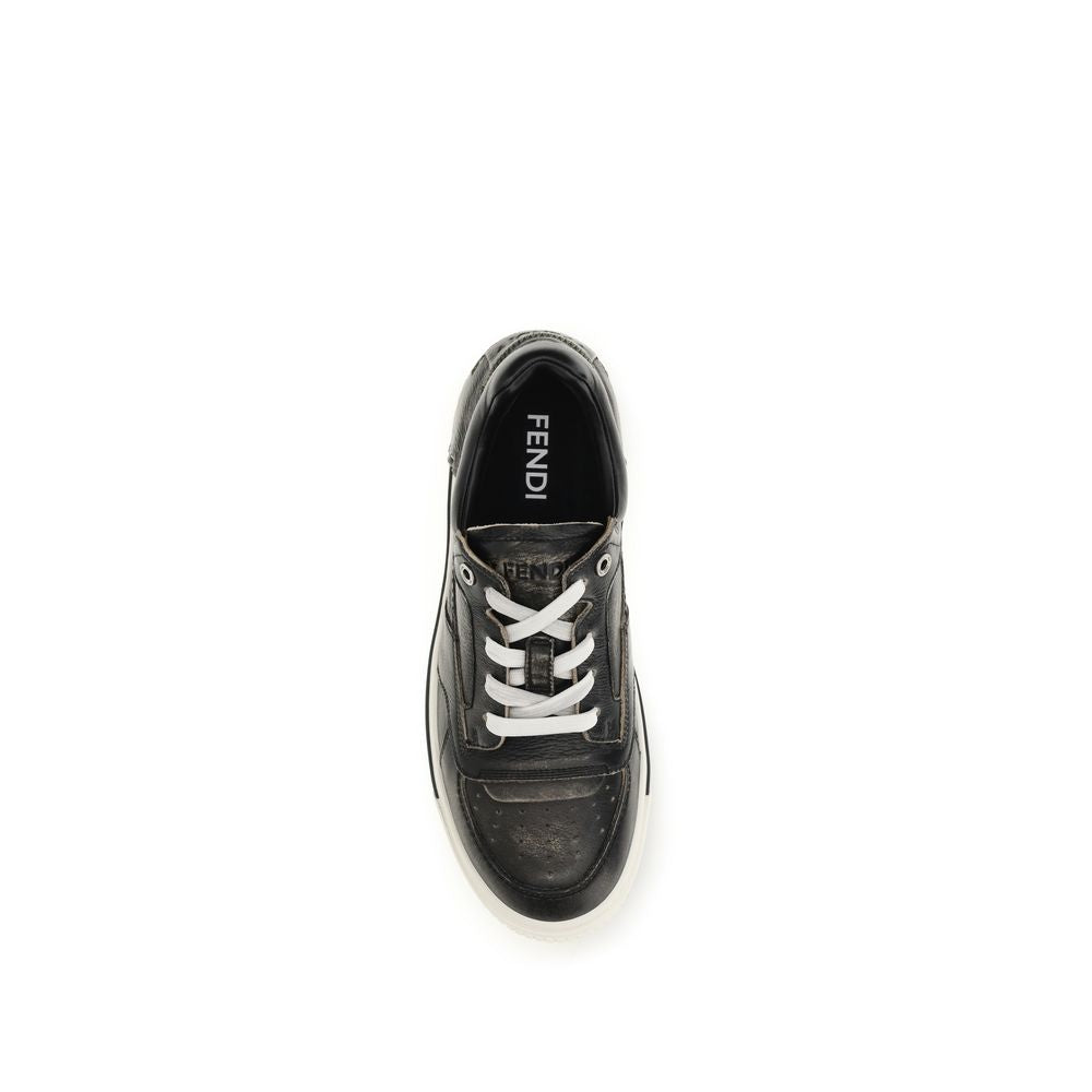 Fendi Black Calf Leather Bos Taurus Low Top Men's Sneakers
