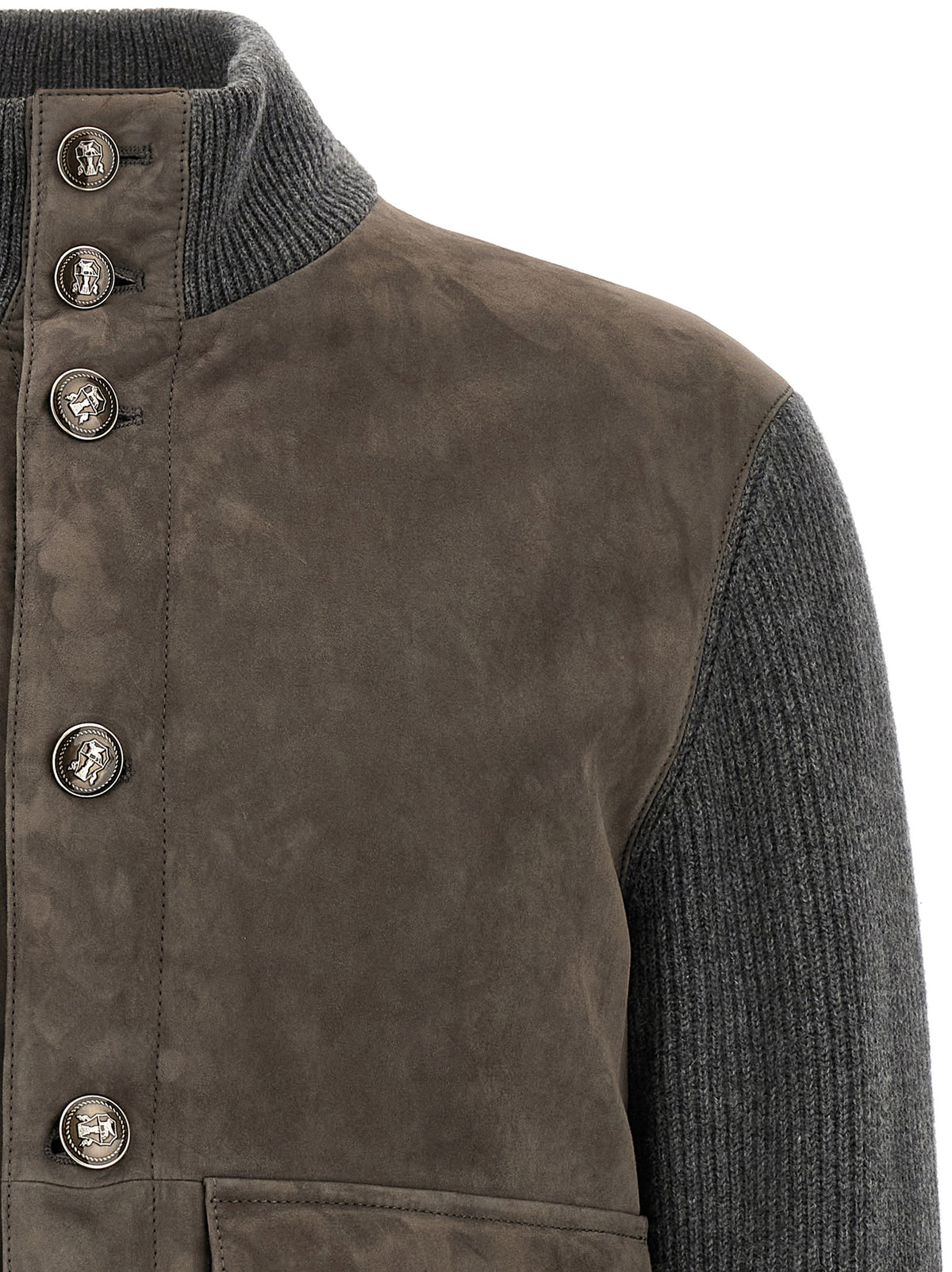 Brunello Cucinelli Gray Lamb Leather Leather Men's Jacket
