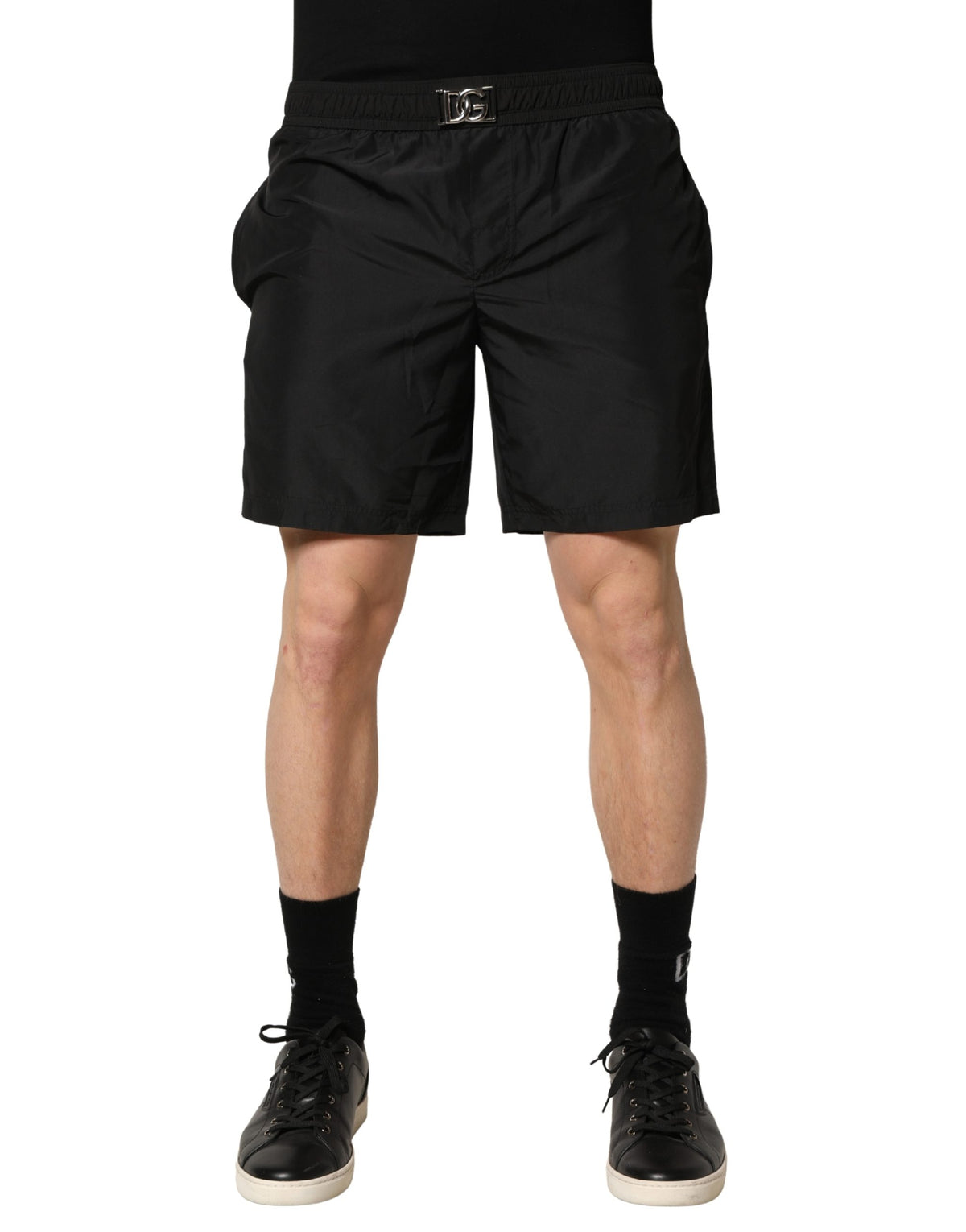Dolce & Gabbana Black DG Logo Drawstring Beach Shorts Men's Swimwear