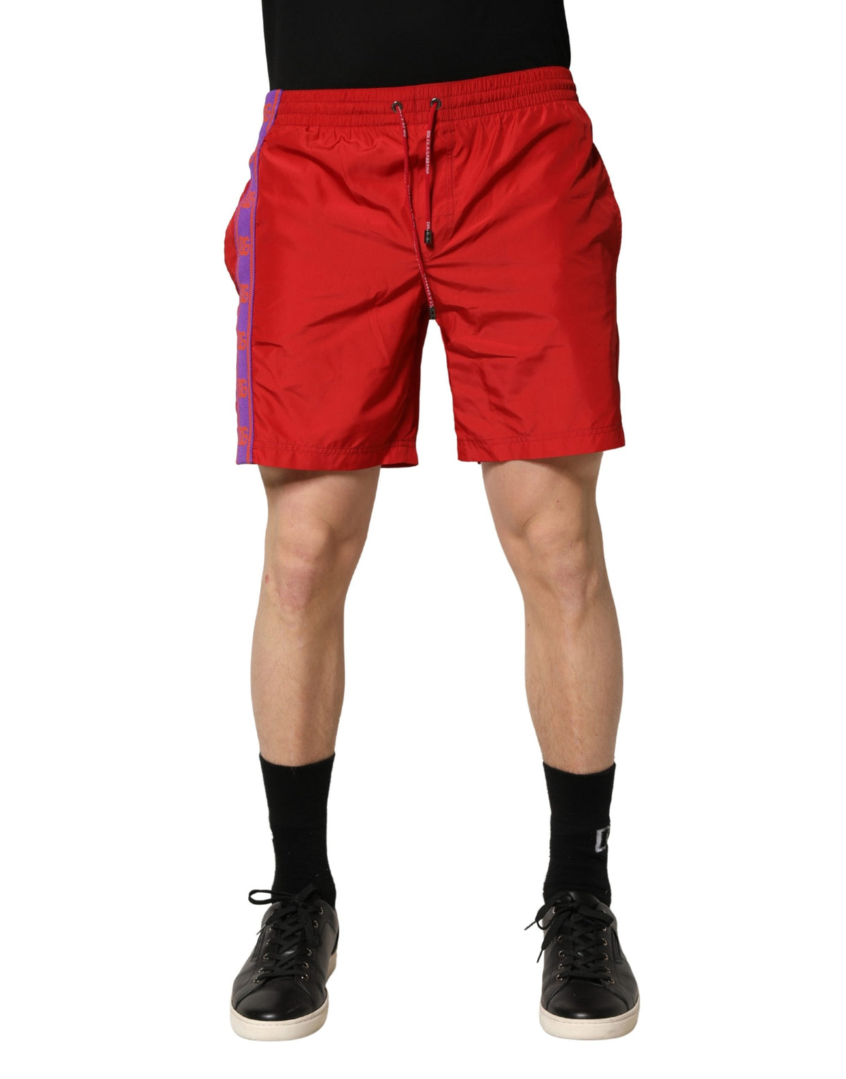 Dolce & Gabbana Red Polyester Drawstring Beach Shorts Men's Swimwear