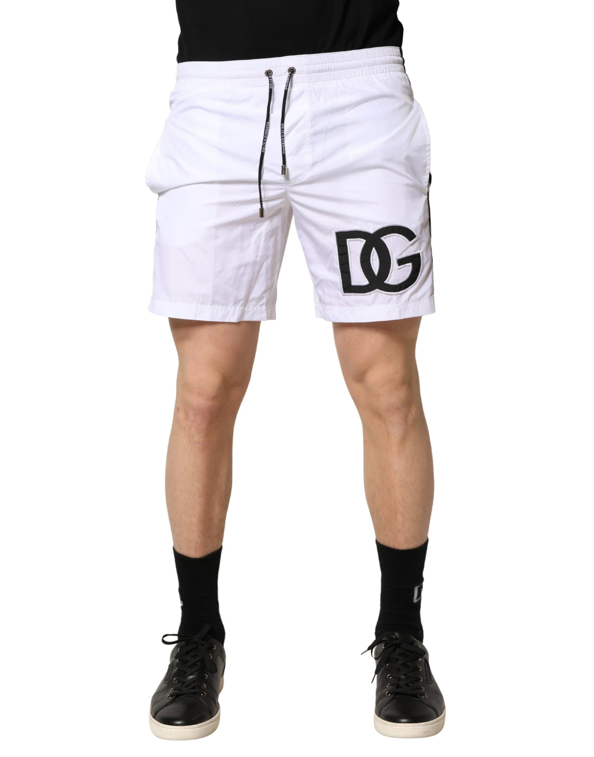 Dolce & Gabbana White DG Logo Men Drawstring Shorts Men's Swimwear