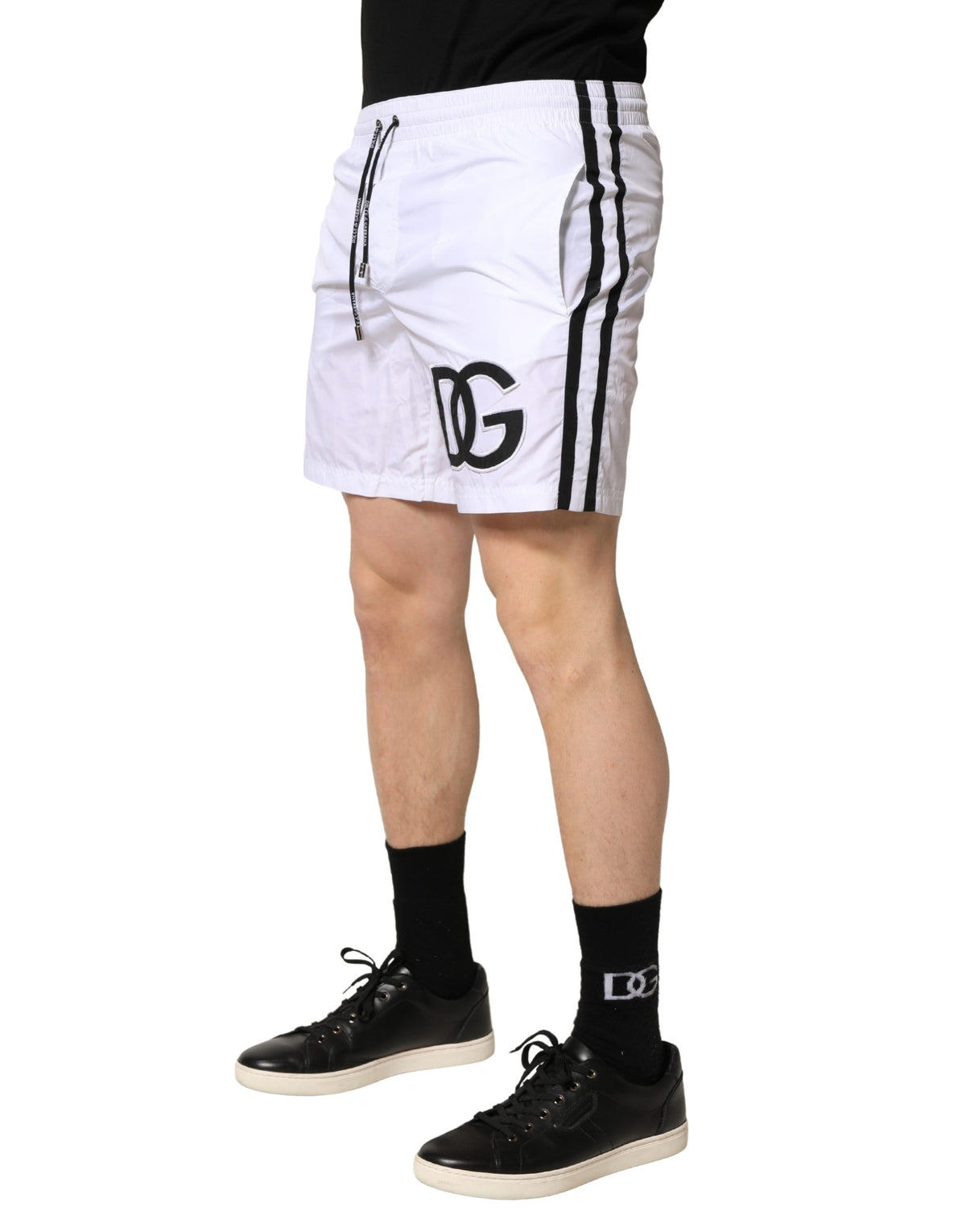 Dolce & Gabbana White DG Logo Men Drawstring Shorts Men's Swimwear