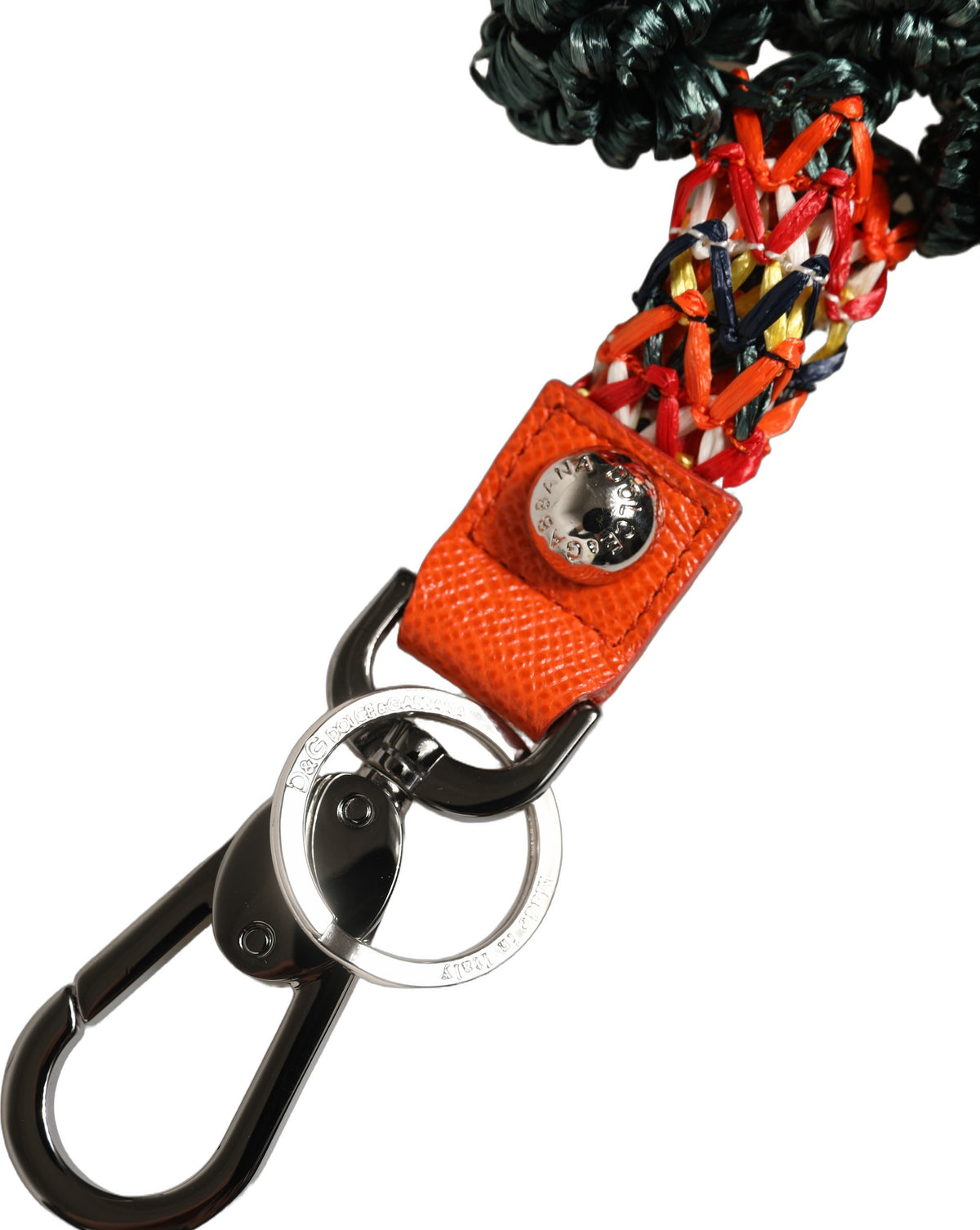 Dolce & Gabbana Multicolor Raffia Leather Clasp Finder Chain Women's Keyring