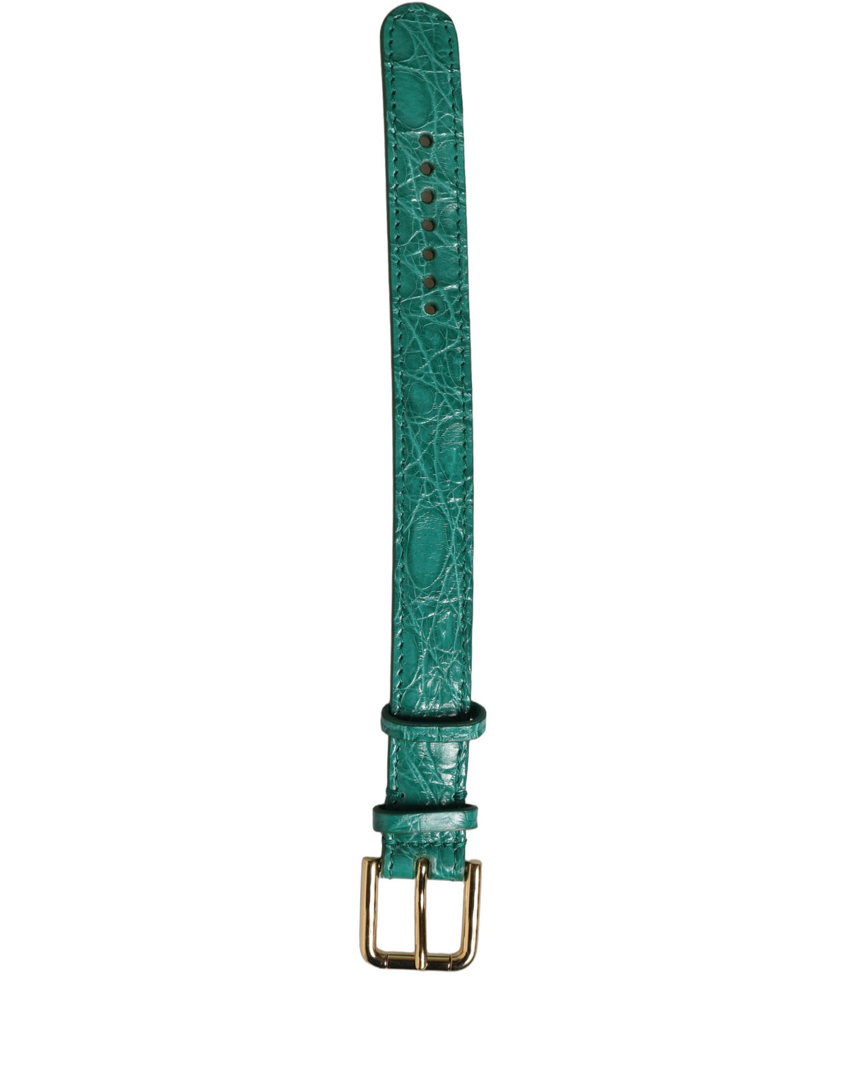 Dolce & Gabbana Green Embossed Leather Gold Buckle Belt Strap Women's Bracelet