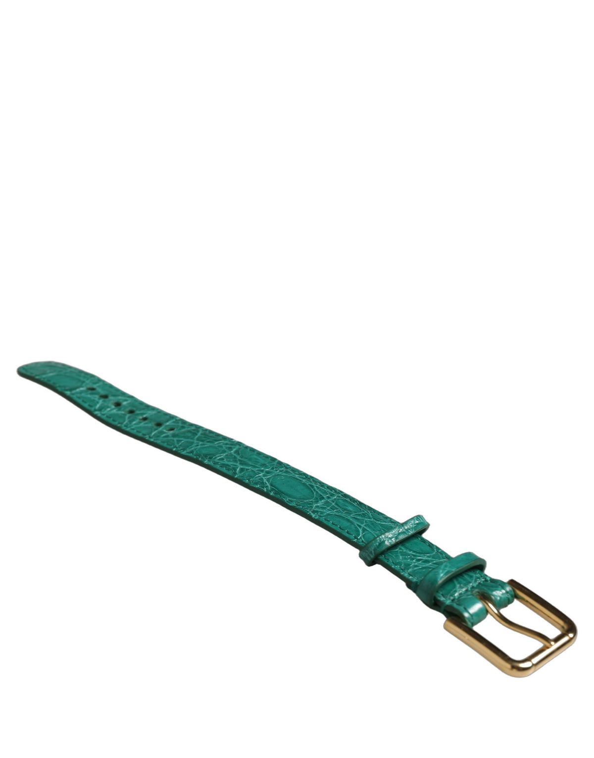 Dolce & Gabbana Green Embossed Leather Gold Buckle Belt Strap Women's Bracelet