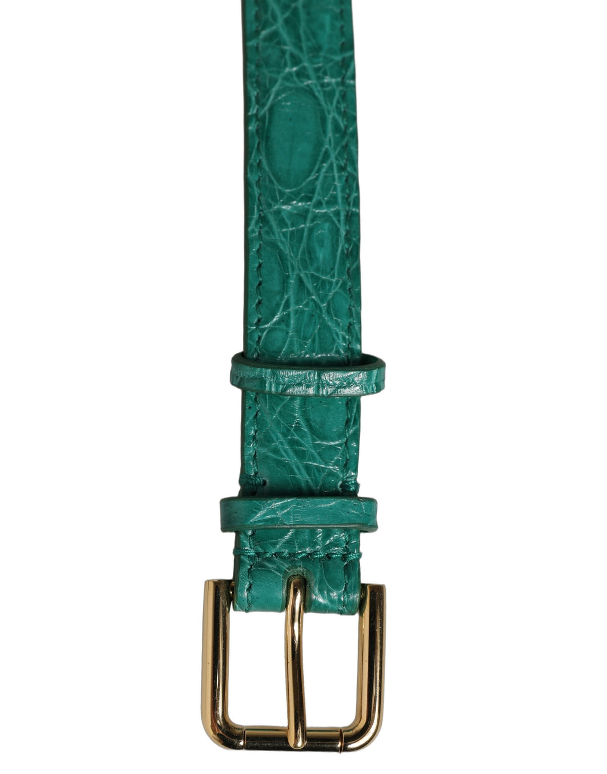Dolce & Gabbana Green Embossed Leather Gold Buckle Belt Strap Women's Bracelet