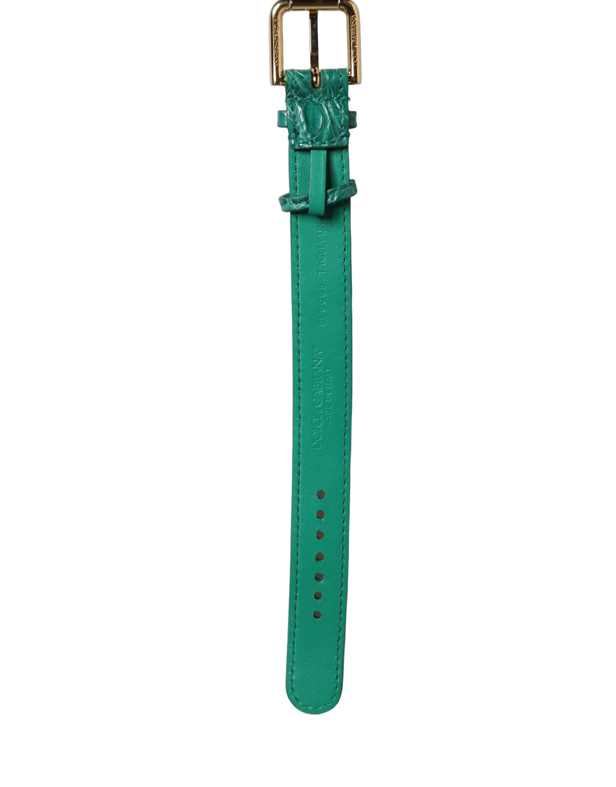 Dolce & Gabbana Green Embossed Leather Gold Buckle Belt Strap Women's Bracelet