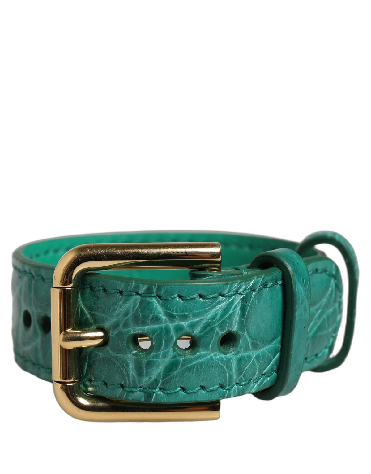 Dolce & Gabbana Green Embossed Leather Gold Buckle Belt Strap Women's Bracelet