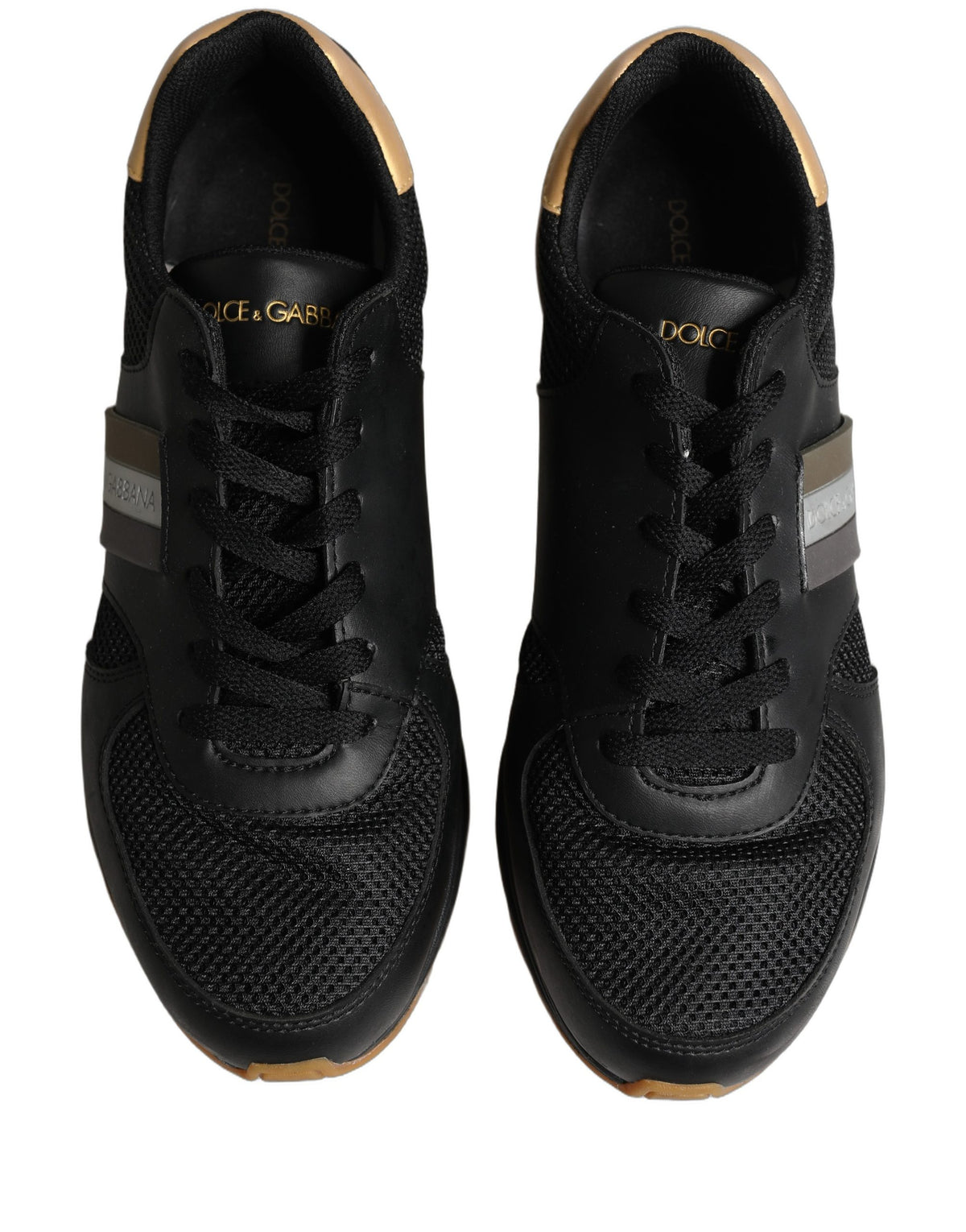 Dolce & Gabbana Black Gold Leather Low Top Sneakers Men's Shoes (Pre-Owned)
