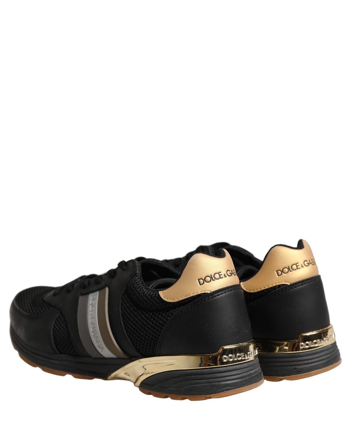 Dolce & Gabbana Black Gold Leather Low Top Sneakers Men's Shoes (Pre-Owned)