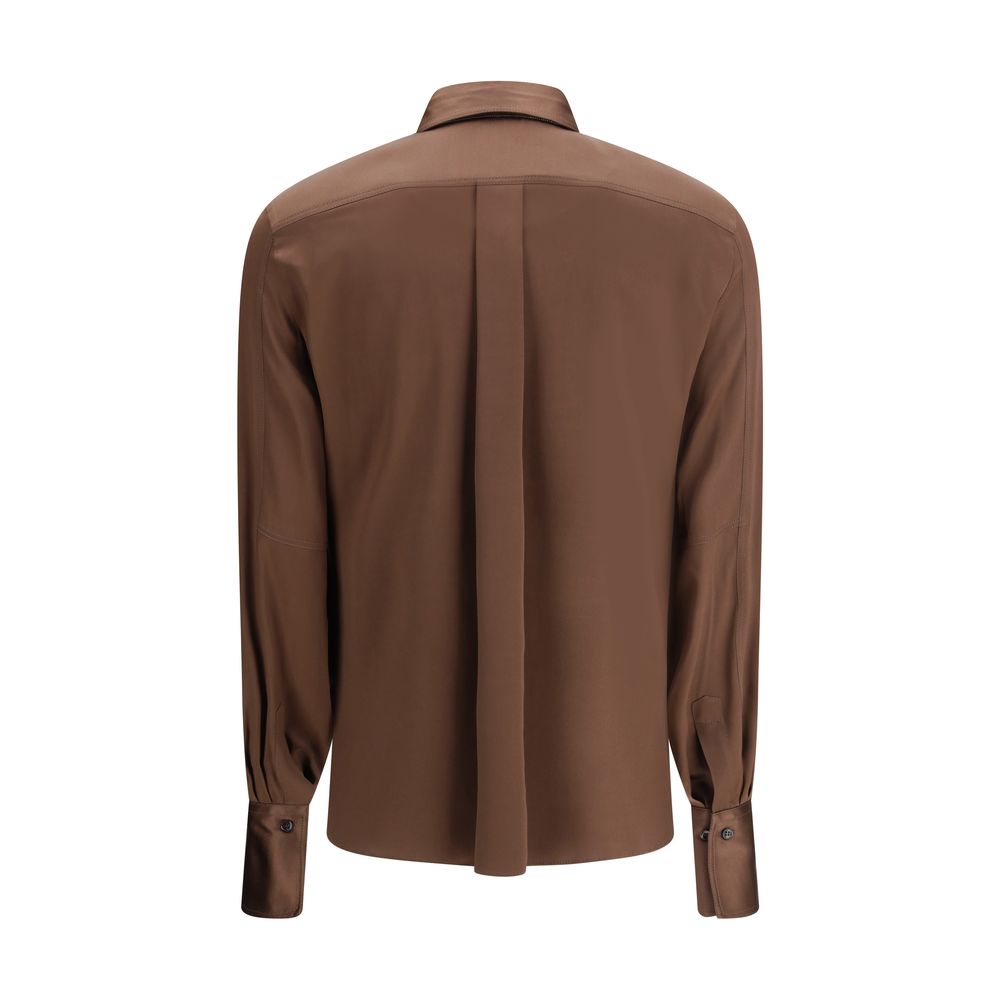 Brunello Cucinelli Brown Silk Dress Women's Shirt