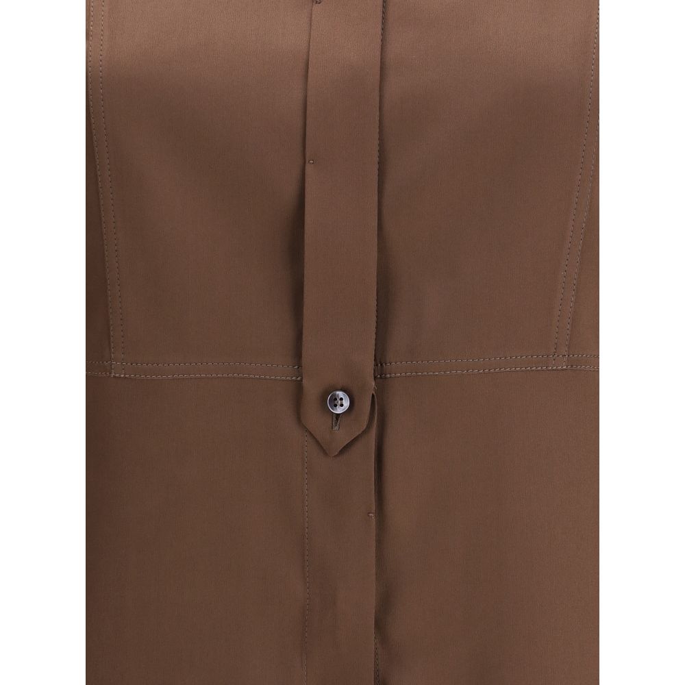 Brunello Cucinelli Brown Silk Dress Women's Shirt