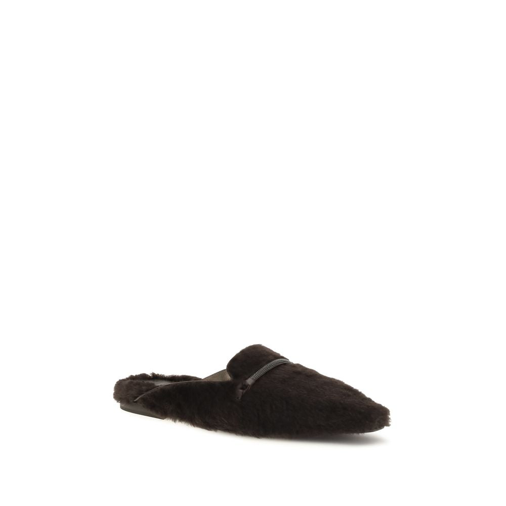 Brunello Cucinelli Brown Fur Ballet Women's Flats